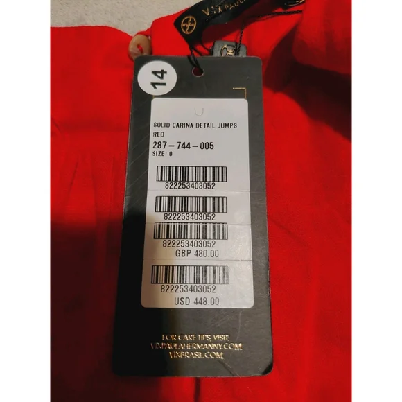 VIX Paula Hermanny Carina Red Lace up Resortwear Beach Vacation Jumpsuit Size 0 - Picture 9 of 13